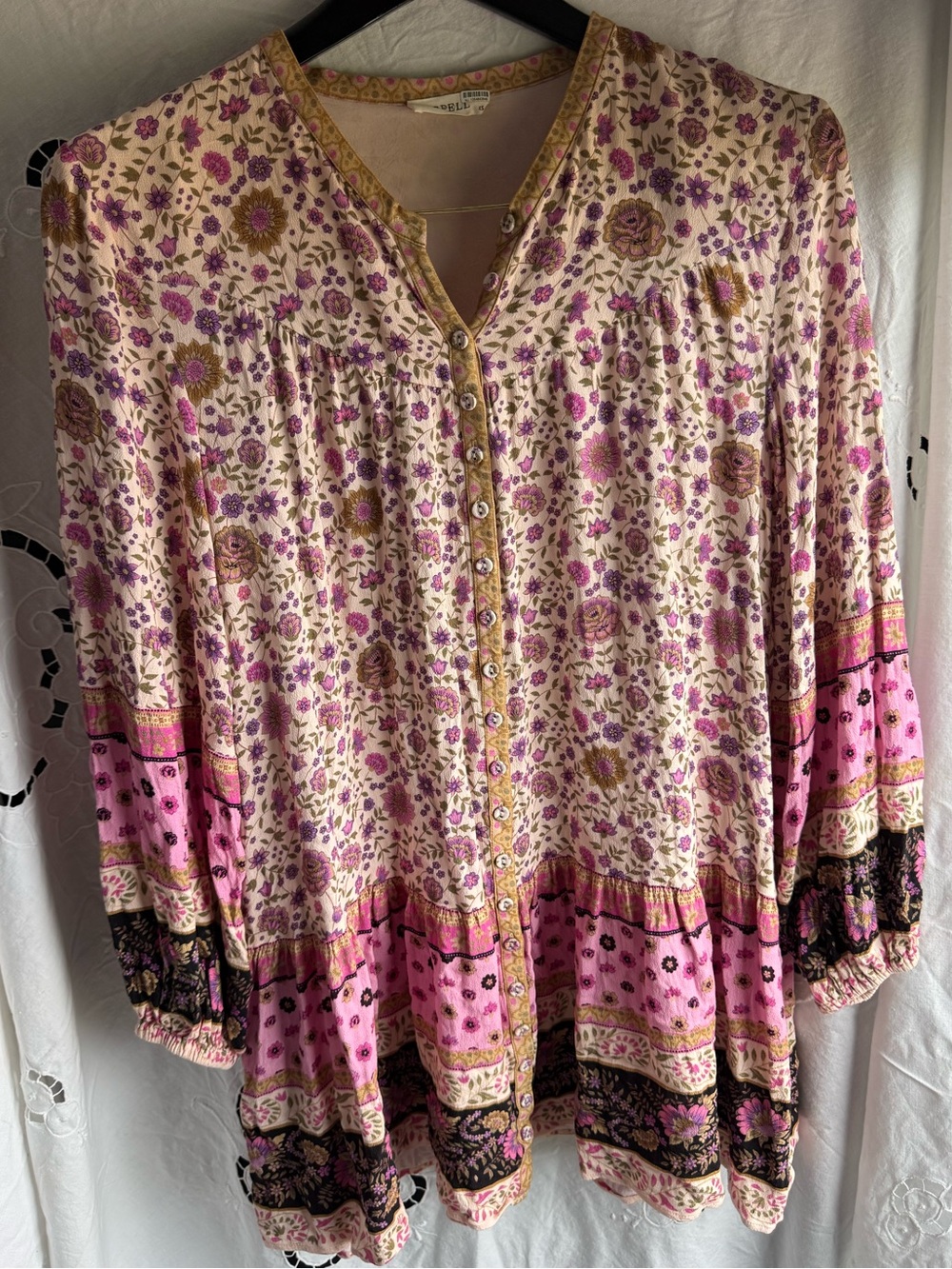 Spell Floral Boho Button Front Blouse Top XS Pink Prairie Festival Cottagecore